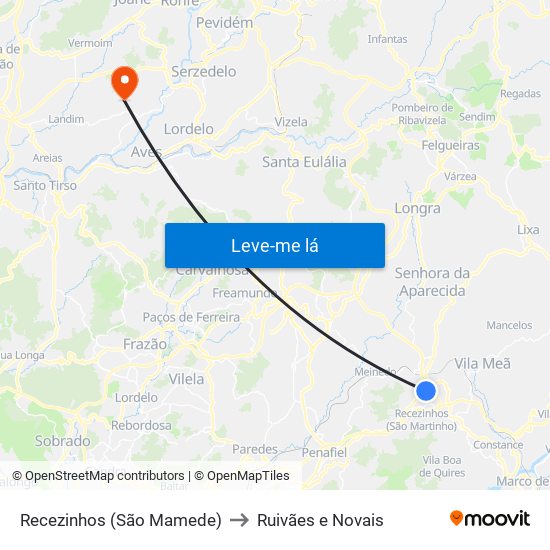 Recezinhos (São Mamede) to Ruivães e Novais map