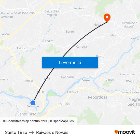 Santo Tirso to Ruivães e Novais map