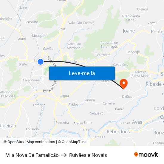 Vila Nova De Famalicão to Ruivães e Novais map