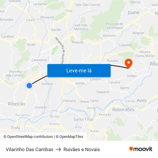Vilarinho Das Cambas to Ruivães e Novais map