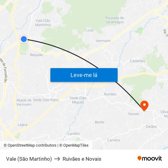 Vale (São Martinho) to Ruivães e Novais map