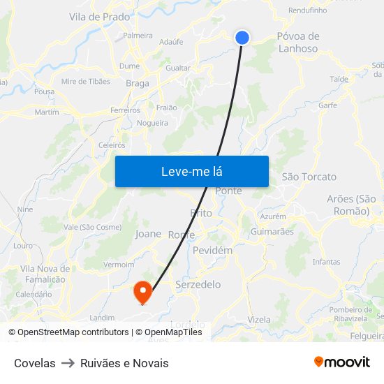 Covelas to Ruivães e Novais map