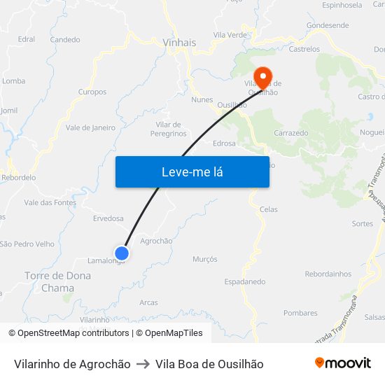 Vilarinho de Agrochão to Vila Boa de Ousilhão map