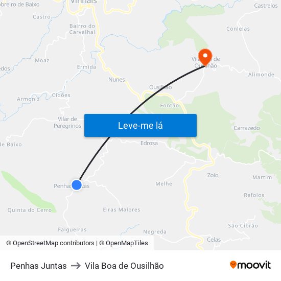 Penhas Juntas to Vila Boa de Ousilhão map