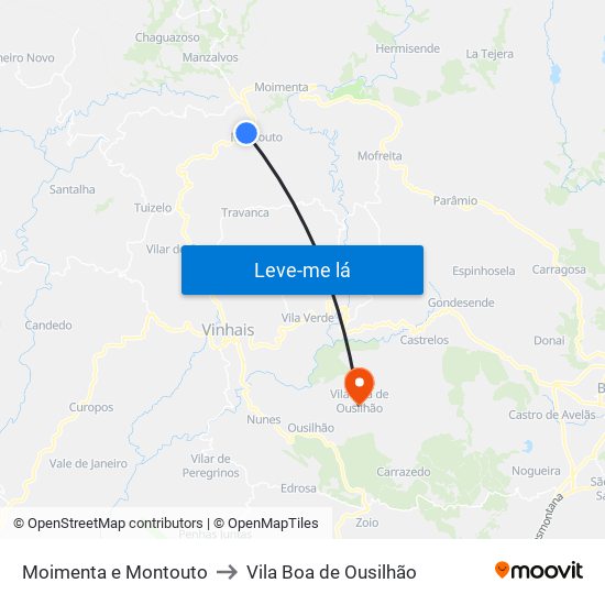 Moimenta e Montouto to Vila Boa de Ousilhão map