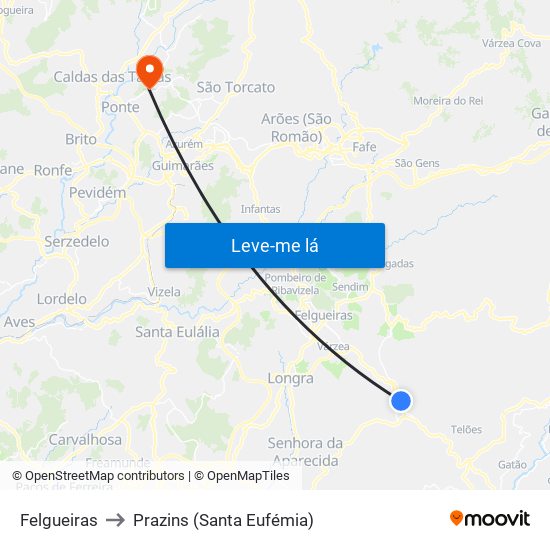 Felgueiras to Prazins (Santa Eufémia) map