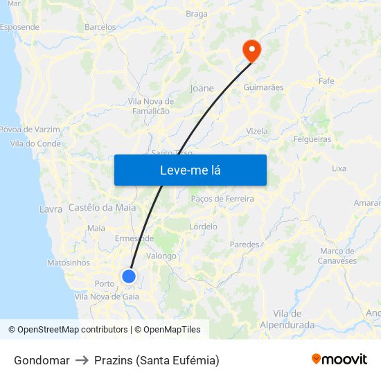 Gondomar to Prazins (Santa Eufémia) map