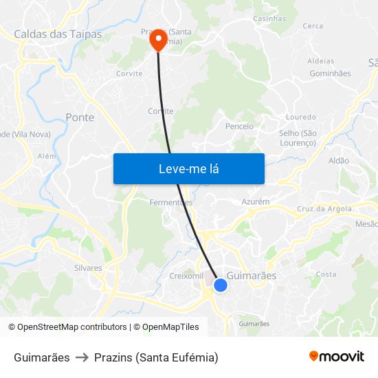 Guimarães to Prazins (Santa Eufémia) map