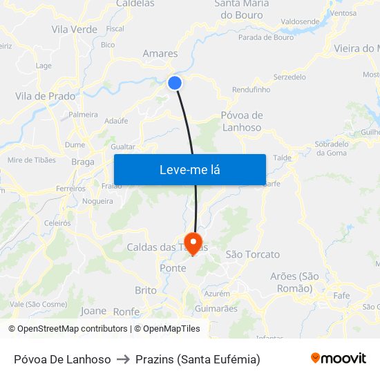 Póvoa De Lanhoso to Prazins (Santa Eufémia) map