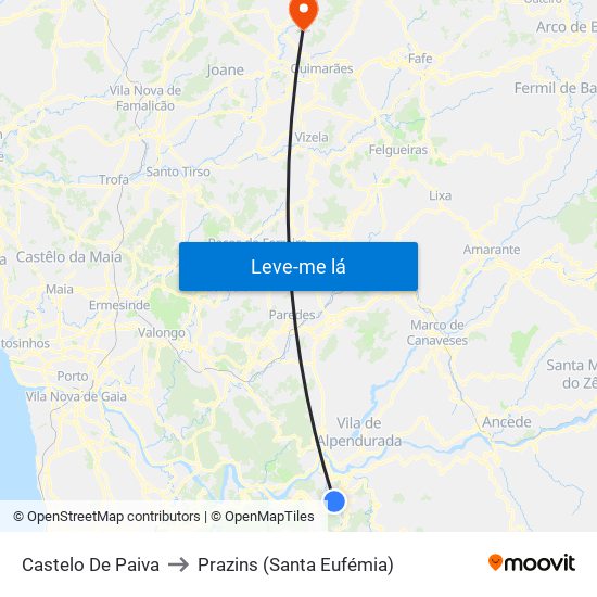 Castelo De Paiva to Prazins (Santa Eufémia) map