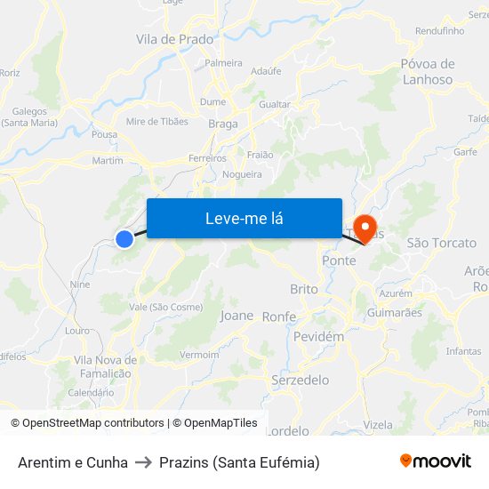 Arentim e Cunha to Prazins (Santa Eufémia) map