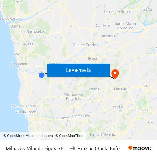 Milhazes, Vilar de Figos e Faria to Prazins (Santa Eufémia) map