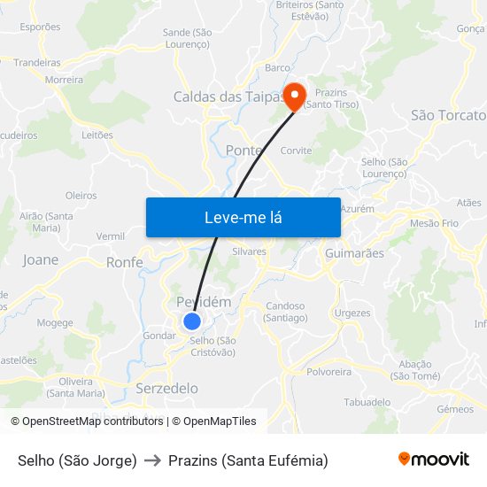 Selho (São Jorge) to Prazins (Santa Eufémia) map