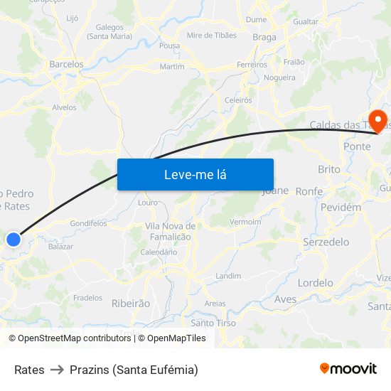 Rates to Prazins (Santa Eufémia) map