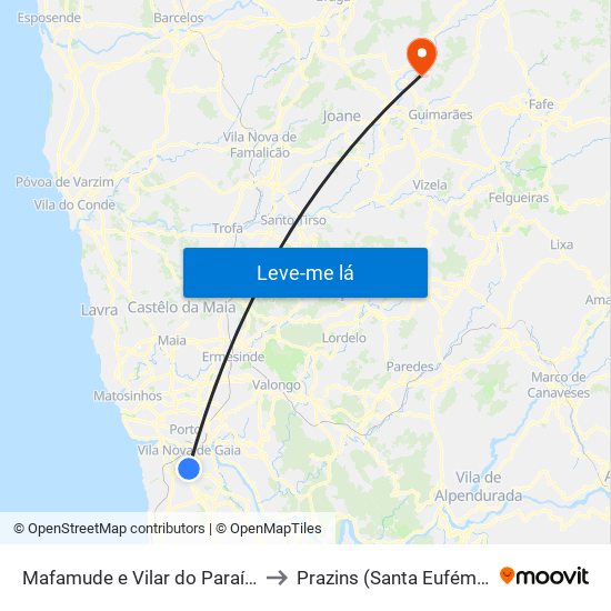 Mafamude e Vilar do Paraíso to Prazins (Santa Eufémia) map