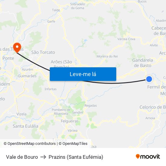 Vale de Bouro to Prazins (Santa Eufémia) map