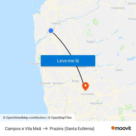 Campos e Vila Meã to Prazins (Santa Eufémia) map