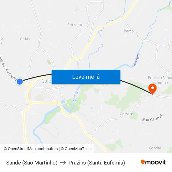 Sande (São Martinho) to Prazins (Santa Eufémia) map