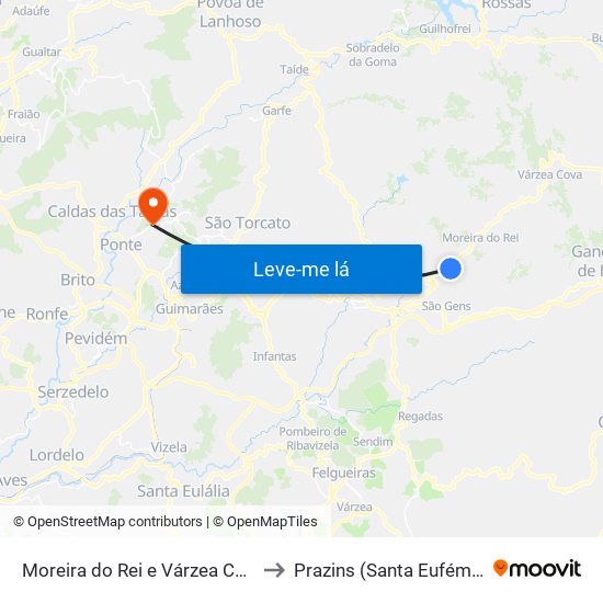 Moreira do Rei e Várzea Cova to Prazins (Santa Eufémia) map