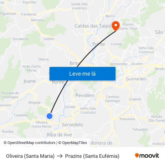 Oliveira (Santa Maria) to Prazins (Santa Eufémia) map