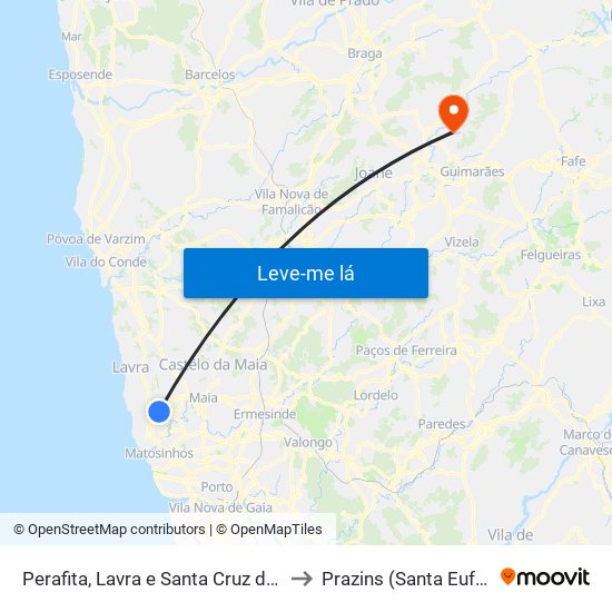 Perafita, Lavra e Santa Cruz do Bispo to Prazins (Santa Eufémia) map