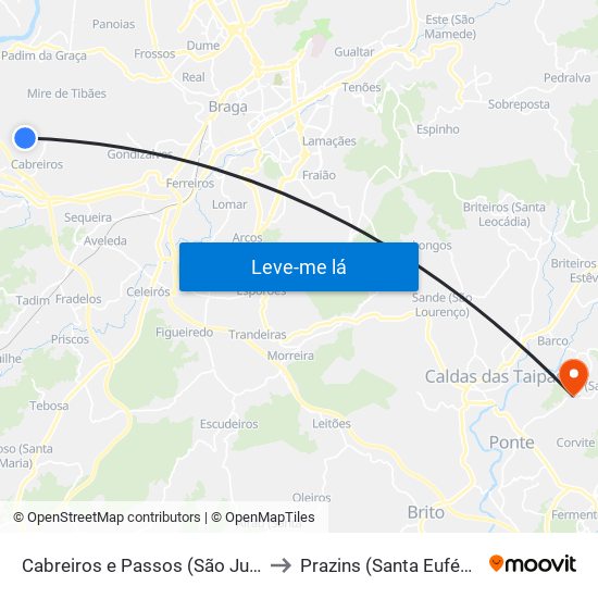 Cabreiros e Passos (São Julião) to Prazins (Santa Eufémia) map