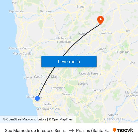 São Mamede de Infesta e Senhora da Hora to Prazins (Santa Eufémia) map