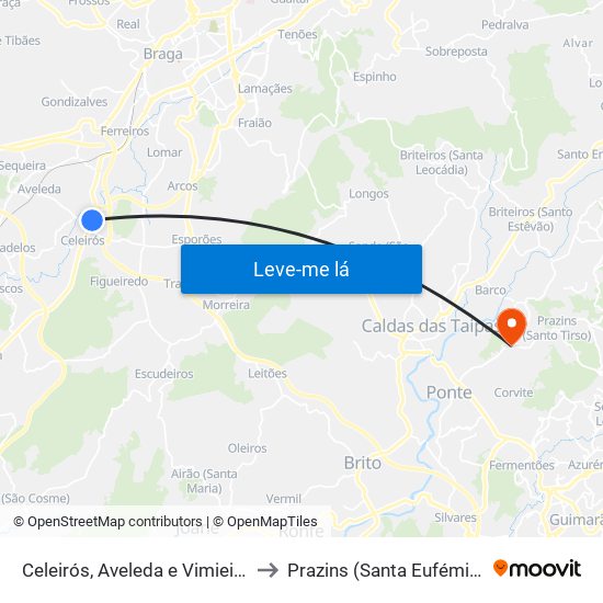 Celeirós, Aveleda e Vimieiro to Prazins (Santa Eufémia) map