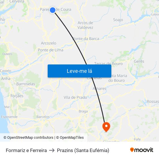 Formariz e Ferreira to Prazins (Santa Eufémia) map