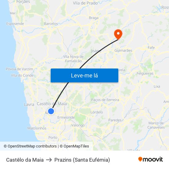 Castêlo da Maia to Prazins (Santa Eufémia) map