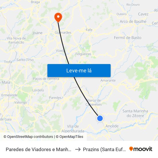 Paredes de Viadores e Manhuncelos to Prazins (Santa Eufémia) map