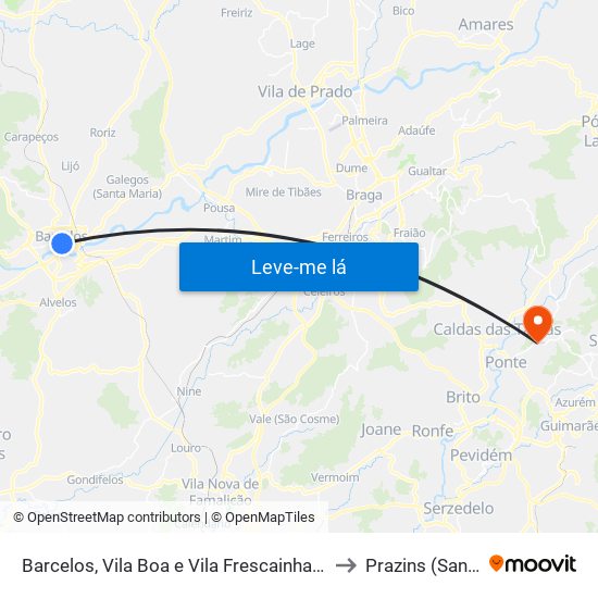 Barcelos, Vila Boa e Vila Frescainha (São Martinho e São Pedro) to Prazins (Santa Eufémia) map