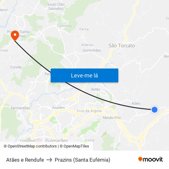 Atães e Rendufe to Prazins (Santa Eufémia) map