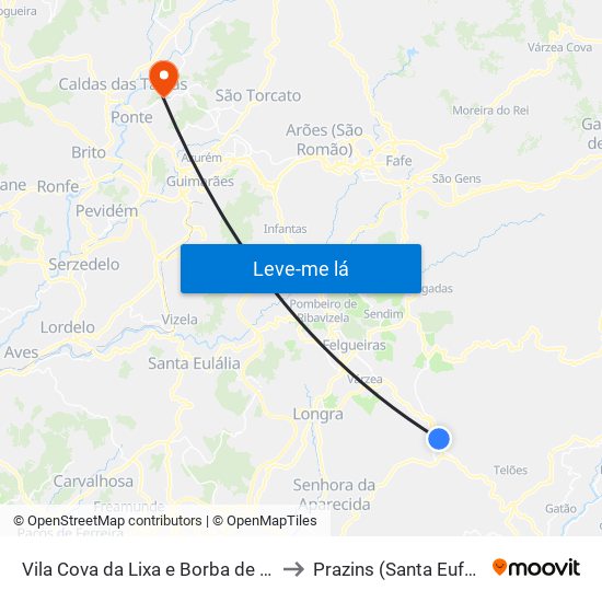 Vila Cova da Lixa e Borba de Godim to Prazins (Santa Eufémia) map