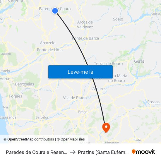 Paredes de Coura e Resende to Prazins (Santa Eufémia) map