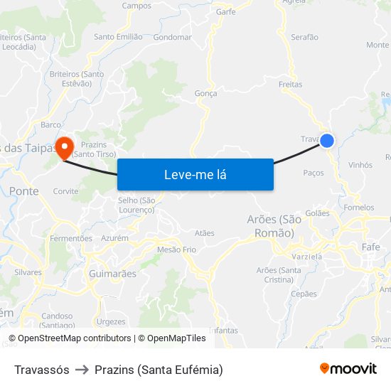 Travassós to Prazins (Santa Eufémia) map