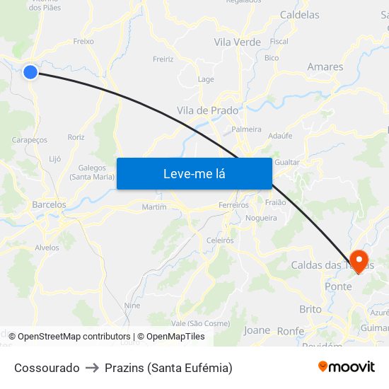 Cossourado to Prazins (Santa Eufémia) map