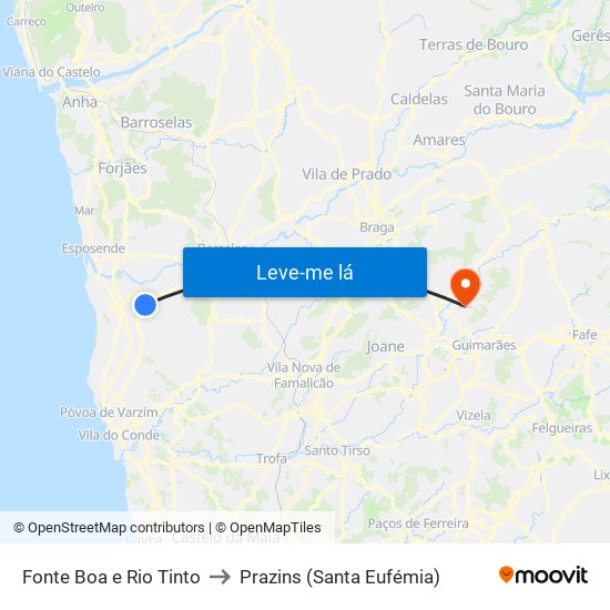 Fonte Boa e Rio Tinto to Prazins (Santa Eufémia) map