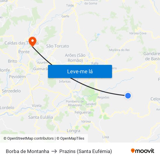Borba de Montanha to Prazins (Santa Eufémia) map