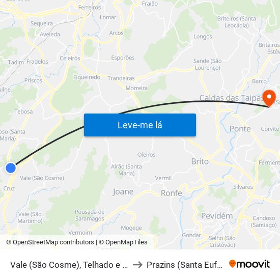 Vale (São Cosme), Telhado e Portela to Prazins (Santa Eufémia) map