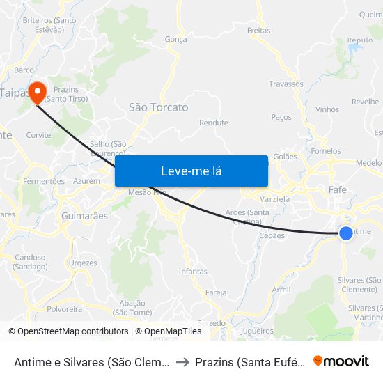 Antime e Silvares (São Clemente) to Prazins (Santa Eufémia) map
