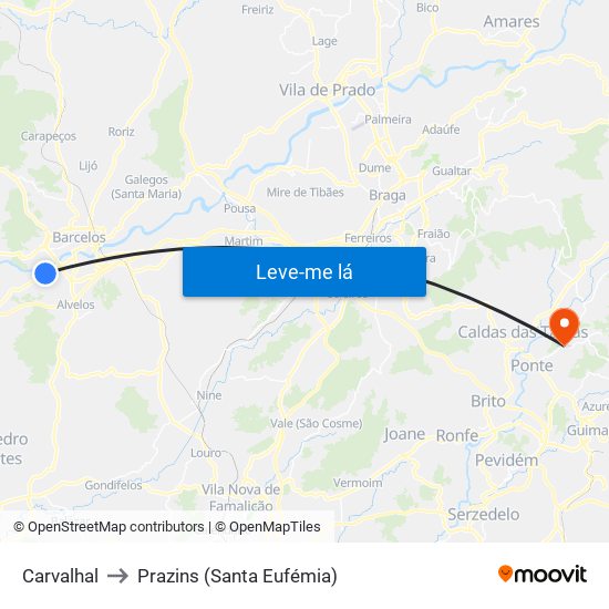 Carvalhal to Prazins (Santa Eufémia) map