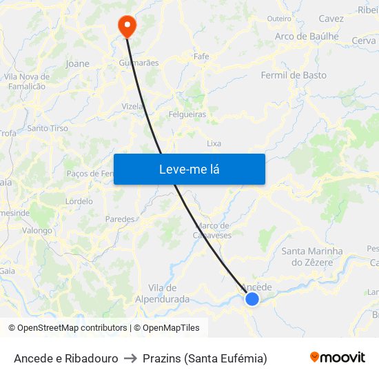 Ancede e Ribadouro to Prazins (Santa Eufémia) map