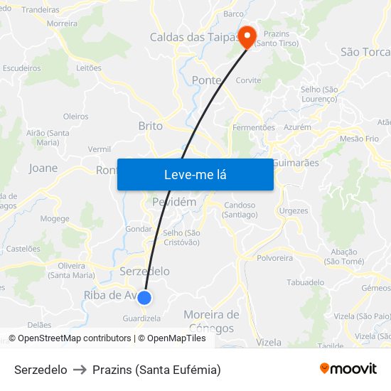 Serzedelo to Prazins (Santa Eufémia) map