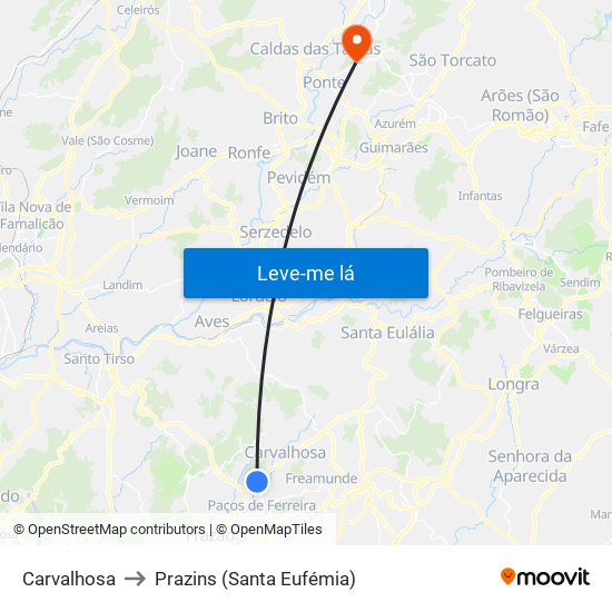 Carvalhosa to Prazins (Santa Eufémia) map