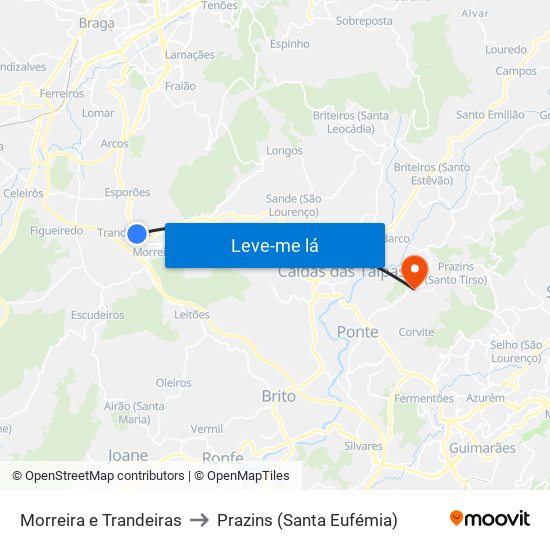 Morreira e Trandeiras to Prazins (Santa Eufémia) map