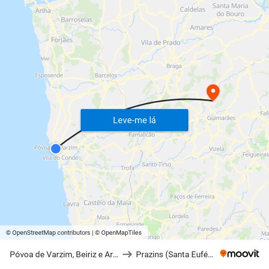 Póvoa de Varzim, Beiriz e Argivai to Prazins (Santa Eufémia) map