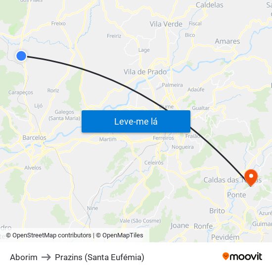 Aborim to Prazins (Santa Eufémia) map