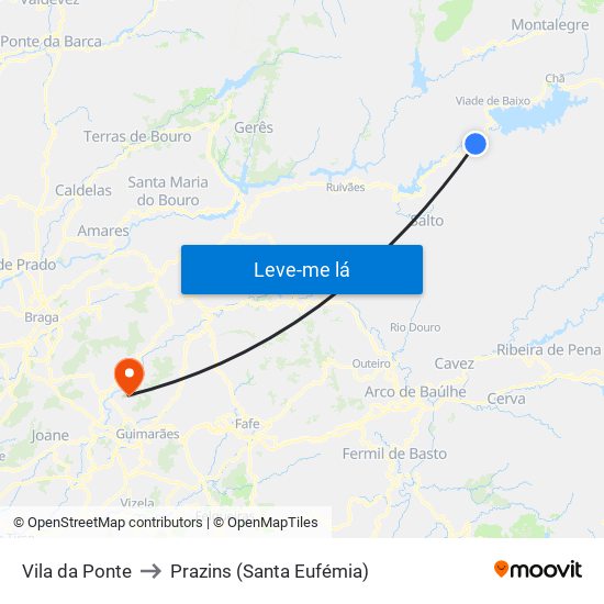 Vila da Ponte to Prazins (Santa Eufémia) map