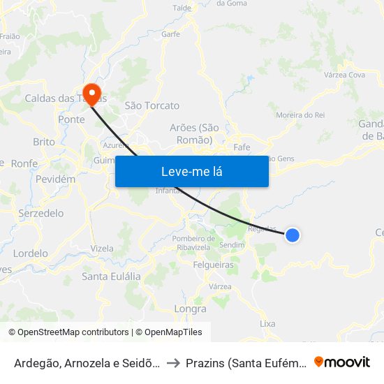 Ardegão, Arnozela e Seidões to Prazins (Santa Eufémia) map